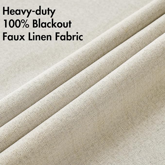 MIULEE 100% Blackout Linen Curtains for Bedroom 52x90 Inches Cream | Room Darkening, Light Blocking, Thermal Insulated, Grommet Top, Linen Textured, Window Curtains for Living Room, 2 Panels