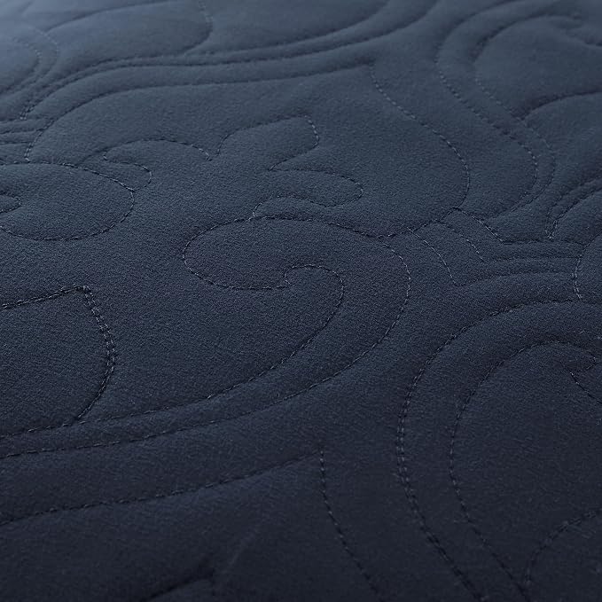 Merit Linens Classic Quilt Coverlet Soft Set in Damask Stitching - King/Cal-King Navy