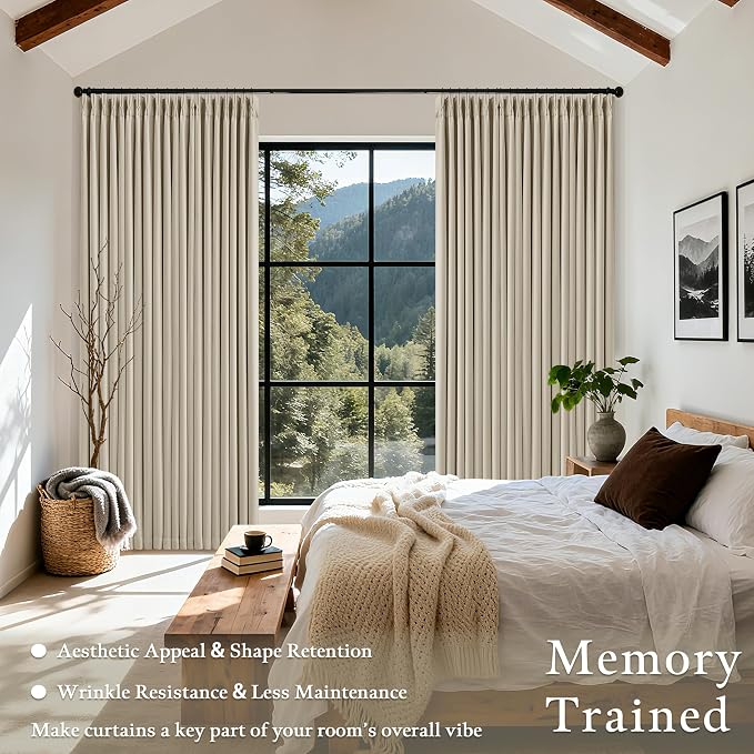 Oatmeal Pinch Pleated Blackout 90 Inch Curtains 70 Inch Wide Dual Layer | Pinch Pleated with Back Tab, Thick Linen with Liner, Thermal Black Out for Living Room Bedroom Large Window, 70x90 1 Panel
