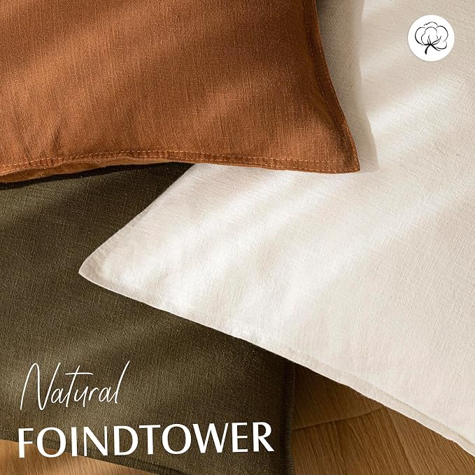 Foindtower Linen Solid Decorative Throw Pillow Covers 22x22 Cream White | Pack of 2 Boho Farmhouse Morden Pillowcase,Accent Rustic Cushion Covers,Home Decor for Chair Couch Sofa Bedroom Living Room