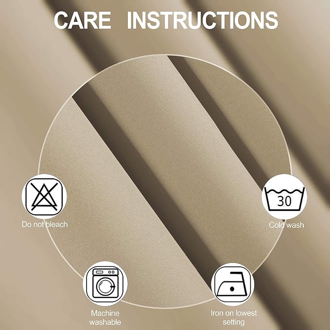 Beige Thermal Blackout Curtains/52 x 95 Inch/Set of 2 Panels Room Darkening Curtains for Bedroom