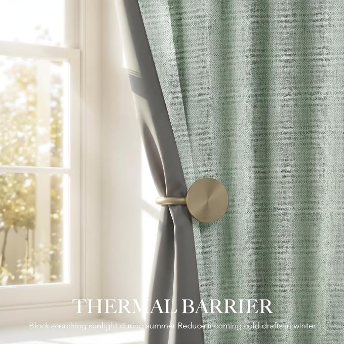 RYB HOME Sage Green 100% Blackout Curtains 96 Inch Long for Bedroom | Thermal Insulated, Linen Texture Elegant Farmhouse, Back Tab Rod Pocket, For Living Dining Room Office, W52 x L96, 2 Panels