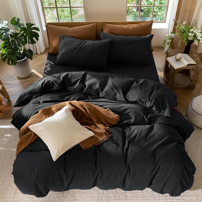MooMee Duvet Cover Set 100% Washed Cotton Linen Like Twin | Relaxed Linen-like Texture. Soft, Breathable & Long-lasting Comfort. Lightweight. Hidden Zipper with 8 Interior Corner Ties
