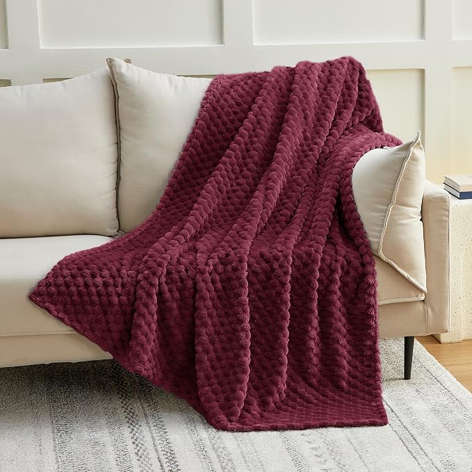 EXQ Home Gentle Soft Fleece Throw Blanket – Cozy Lightweight 3D Imitation Turtle Shell Jacquard Blanket for Couch Bed – All-Season Warm Fuzzy Flannel Blanket for Women Mom Her Gifts(50"x60",Burgundy)