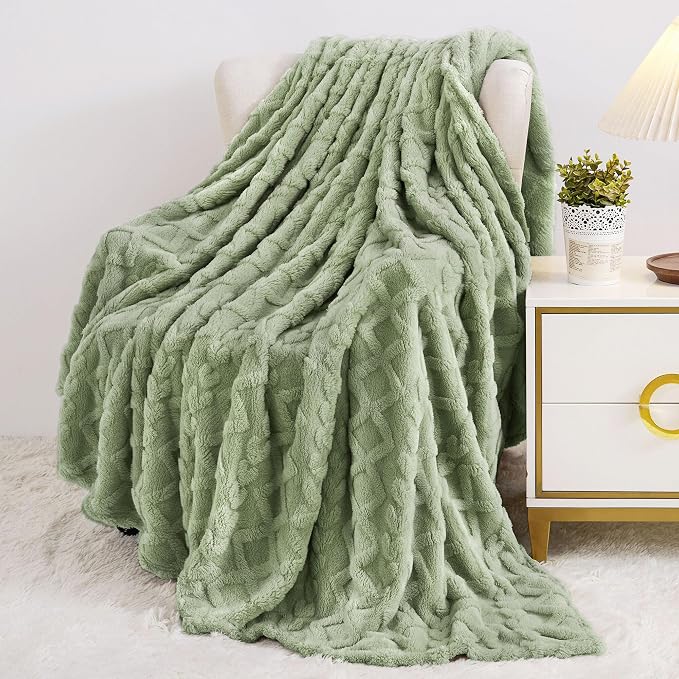 Aganear Fleece Throw Blanket for Couch Sofa 60"x80" Sage Green | Lightweight Fuzzy Throw,Warm Gift for Women,Christmas,Housewarming,Soft,Boho Design for Room Home Decor,All-Season Use