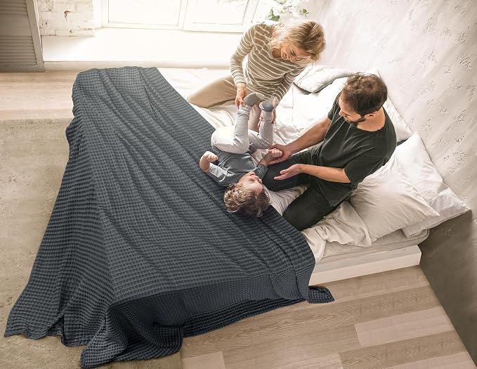 Utopia Bedding 100% Cotton Waffle Blanket Twin Size Charcoal, 90x72 Inch | Lightweight Breathable Cozy Summer Bed Blanket Home Decor Gift for Women and Men