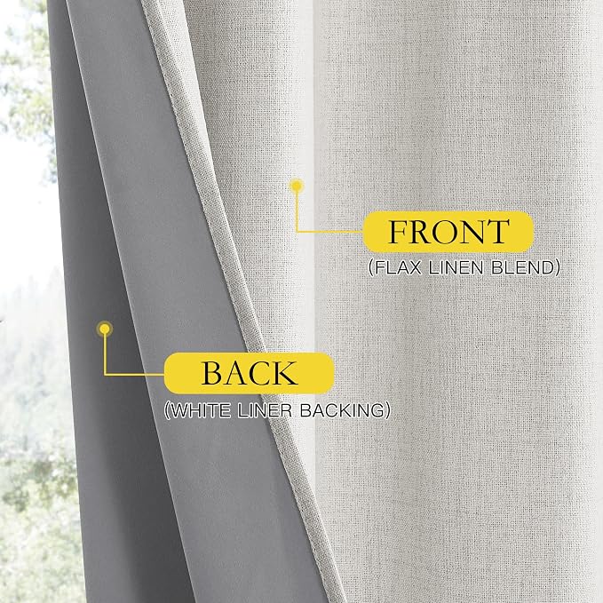 NICETOWN 80 inch Curtains 100% Blackout for Bedroom 2 PCs, Alabaster Gray | Full Light Blocking, Linen Textured, Thermal Insulated, Classic Rod Pocket Back Tab Draperies for Apartment, W52" by L80"