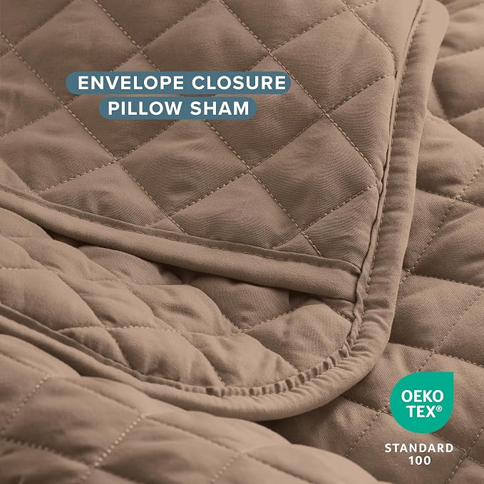 Bare Home Coverlet Set - Full/Queen - Lightweight Bed Decor - Comforter Alternative - All-Season Quilted Bedspread (Full/Queen, Taupe)