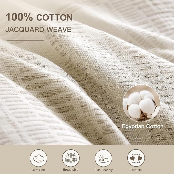 Oli Anderson 100% Egyptian Cotton Duvet Cover Twin Size, Khaki, 2 Pieces | Yarn Dyed Jacquard Textured Bedding Set, Striped Boho Design, Pre-Washed, Button Closure, Soft Breathable, All Season Comfort