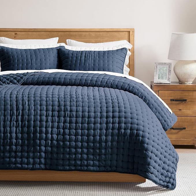 WDCOZY Navy Blue Oversized California King Size Quilt Bedding Sets with Pillow Shams, Cal King Lightweight Bedspread Coverlet, Quilted Blanket Thin Comforter Bed Cover, 3 Pieces, 118x106 inches