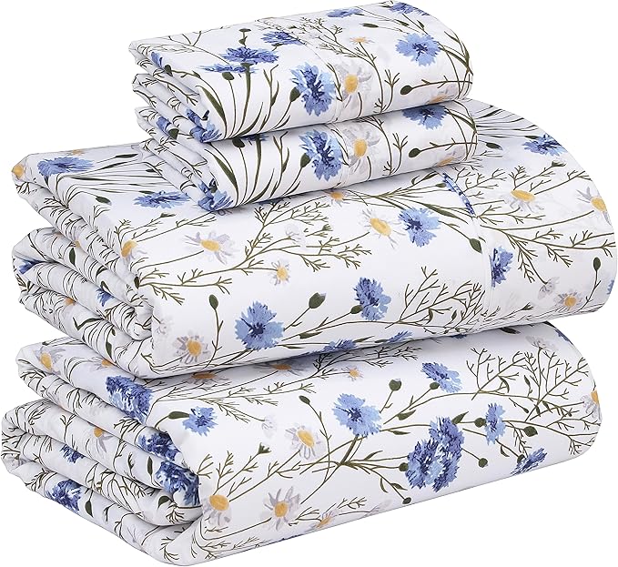 RUVANTI 100% Cotton Percale Sheets Full Size, Sweet Pea | Crisp Cooling, Deep Pocket 16", Soft Breathable & Durable, Hotel-Style, 4 Piece Set