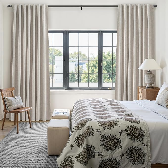 QJmydeco 54 Inch Curtains Sunblock Curtains for Bedroom 2 Panel Sets, Total Blackout Insulated Opaque Curtain for Summer Heat 4-1/2 ft Drapes for 50 Inch Small Window Natural Light Brown (50" Wx54 L)