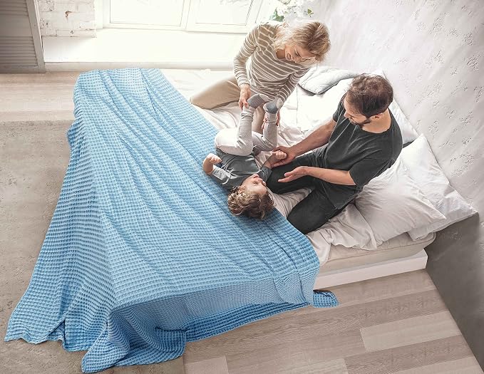 Utopia Bedding 100% Cotton Waffle Blanket Twin Size Sky Blue, 90x72 Inch | Lightweight Breathable Cozy Summer Bed Blanket Home Decor Gift for Women and Men