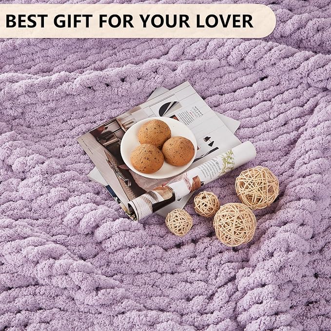 L'AGRATY Chunky Knit Throw Blanket for Couch, 30'' x 40'' Knit Throw, Purple