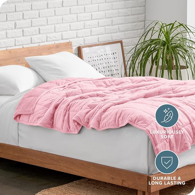 Bare Home Minky Fleece Weighted Blanket (Light Pink, 40"x60" 10lbs) | Twin or Full Size, Minky Fleece, Premium Heavy Blanket Nontoxic Glass Beads
