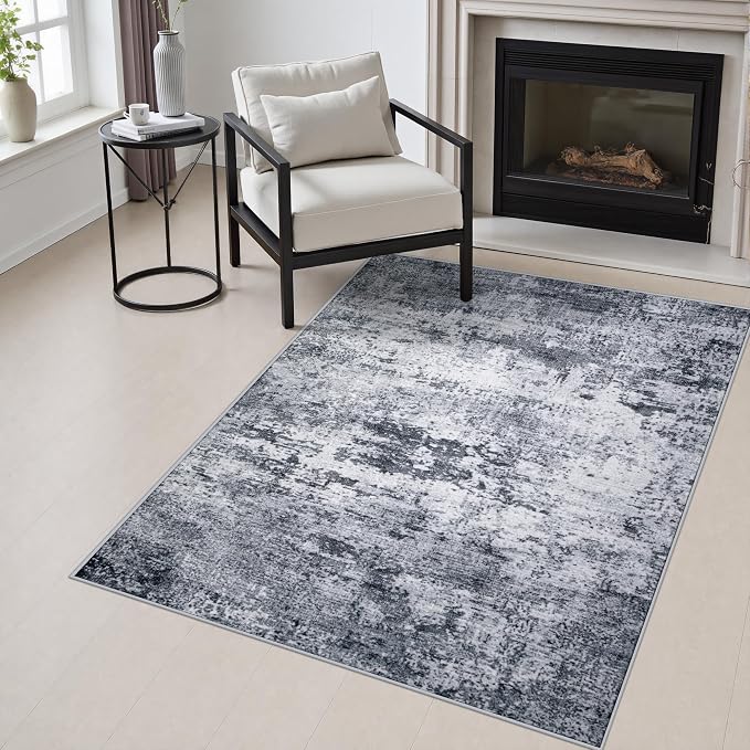 Area Rug Living Room: 3x5 Modern Washable Indoor Soft Carpet Grey | For Hallway, Bedroom, Kitchen, Laundry, Bathroom,Door Mat,Modern Abstract,Machine washable,Non-Slip,Stain Resistant,Indoor
