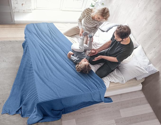 Utopia Bedding 100% Cotton Waffle Blanket King Size Wedgewood, 90x108 Inch | Lightweight Breathable Cozy Summer Bed Blanket Home Decor Gift for Women and Men
