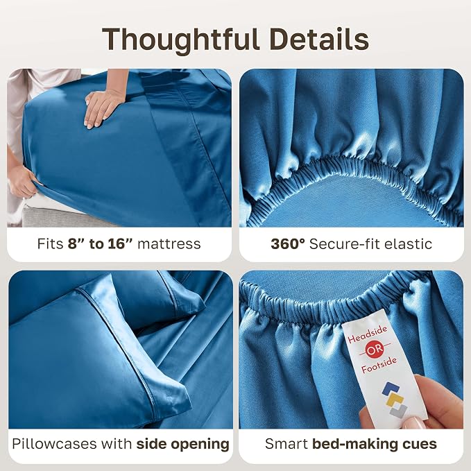 California Design Den Soft 100% Cotton Queen Sheet Set, Cobalt Blue | 400 Thread Count Backed by Good Housekeeping Seal, 16" Deep Pocket, All-Around Elastic, Durable, Easy Care