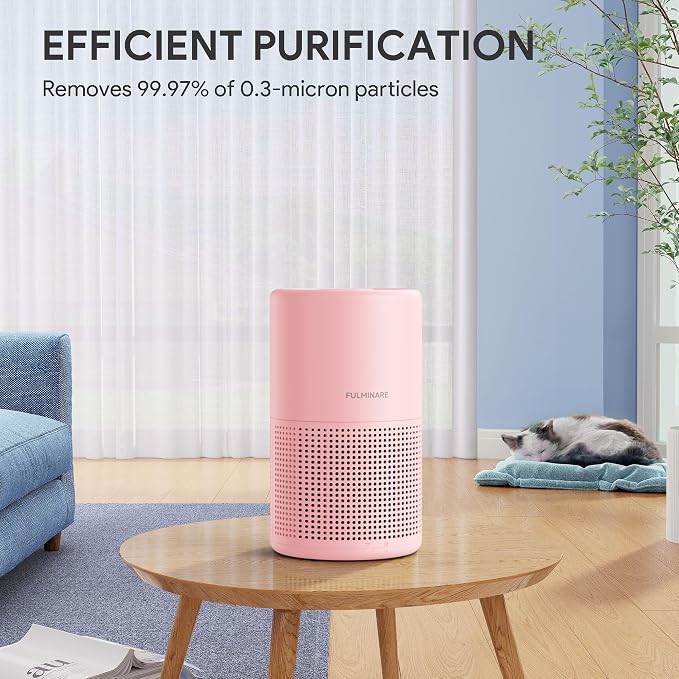FULMINARE Air Purifiers for Home H13 True HEPA Air Filter (Pink 2 Pack) | Remove Pet Hair, Smoke, Odors，Quiet Air Cleaner With Night Light, Portable Small Air Purifier for Home, Office, Living Room