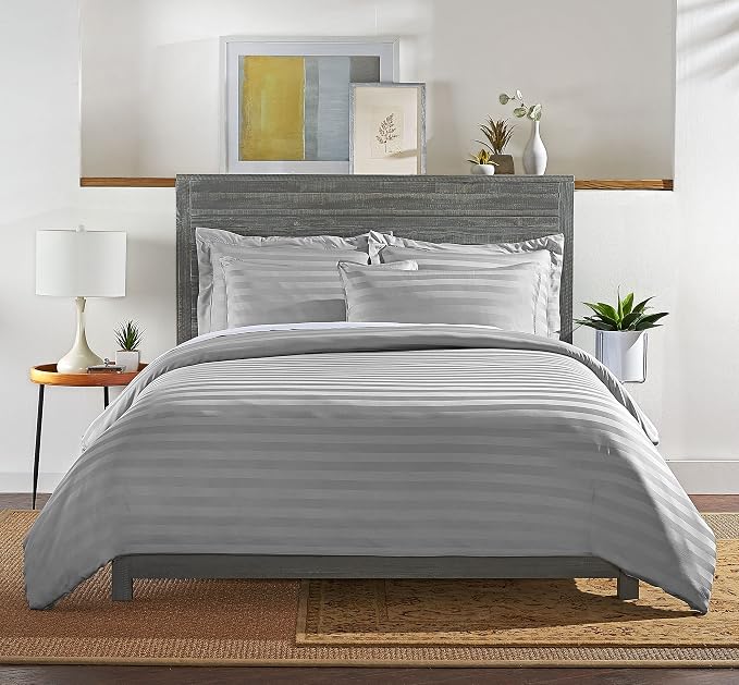Pure Bamboo King Duvet Cover, 3 Piece Set, Genuine 100% Organic Viscose Derived from Bamboo, Luxuriously Soft and Cooling, 2 Pillowcases (King, Jacquard Silver)