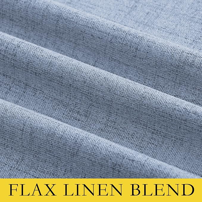NICETOWN Stone Blue Vintage Linen 100% Blackout Curtains for Dining Room, Thermal Insulated Curtains 54" Long, Noise Reducing Window Treatment Drapes for Kitchen, 42" Wide Per Panel, Set of 2