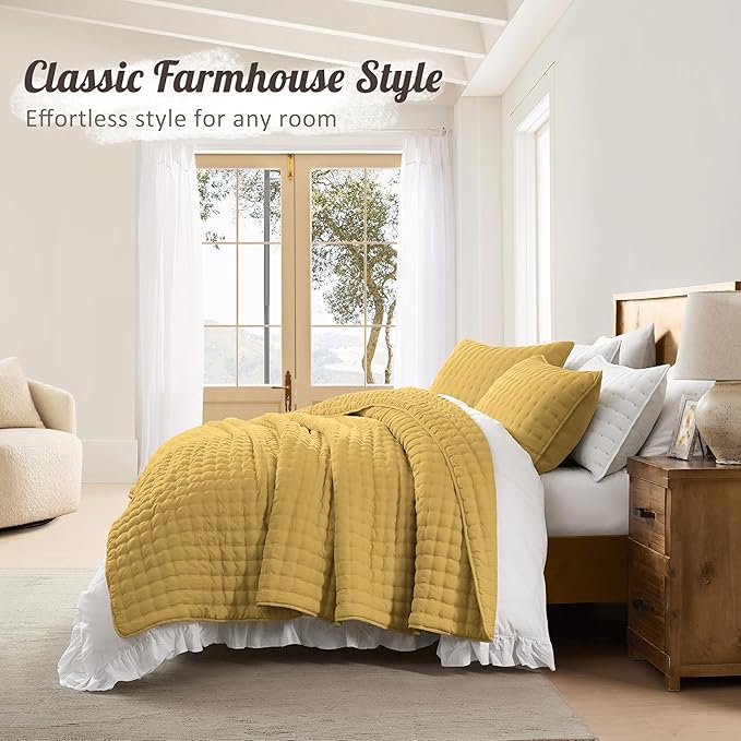 WDCOZY California Oversized Cal King Size Quilt Bedding Sets with 2 Pillow Shams, Lightweight Soft Bedspread Coverlet Bed Cover for All Season, 3 Pieces, 116x106 inches, Yellow