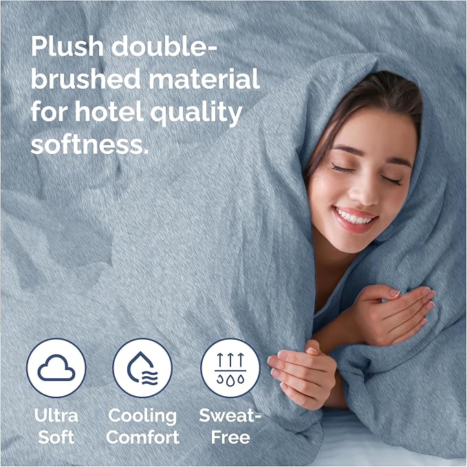 Duvet Cover Cal King - 3 Piece with Zipper Closure - Heathered Blue | Extra Soft, Breathable, Cal King Duvet Cover 104" x 98" with 2 Pillow Shams, Zipper Closures & Ties, Women, Men, Kids & Teens
