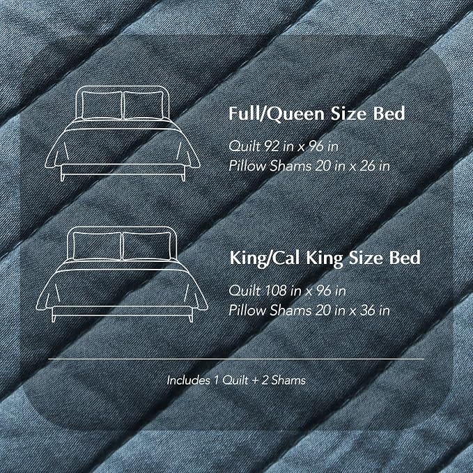 EVERGRACEHOME Cotton Sateen Quilt Set, King Size, Sonoma Blue | 100% Cotton, Channel Stitch Coverlet Bedspread, Pre-Washed Lightweight Soft Bedding Set for All Season, 3 Piece, with 2 Shams