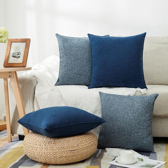 HPUK Throw Pillow Covers 18x18, Set of 2, Blue Solid Couch Pillow Covers | Polyester fabric, solid-color design, hidden zippers, machine washable, for sofas and beds, inserts not included