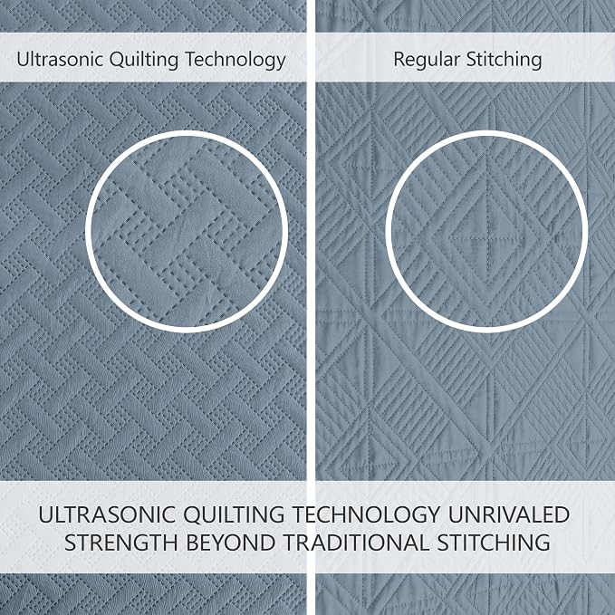 FLYMME Quilts Queen Size,Lightweight Dusty Blue Bedspreads,Basket Weave Pattern,Ultra Soft Microfiber Bed Coverlet 3 Pieces for All-Seasons (1 Quilt,2 Shams)
