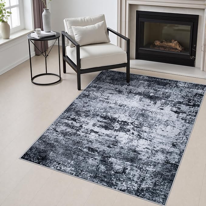 Area Rug Living Room: 3x5 Modern Washable Indoor Carpet Black | For Hallway, Bedroom, Kitchen, Laundry, Bathroom,Door Mat,Modern Abstract,Machine washable,Non-Slip,Stain Resistant,Indoor