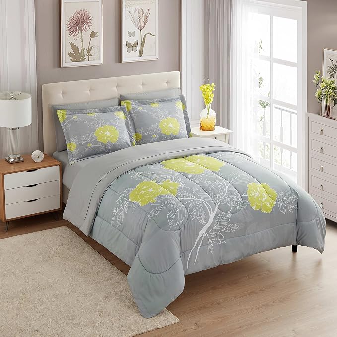 Sweet Home Collection 5 Piece Comforter Set Bag Solid Color All Season Soft Down Alternative Blanket & Luxurious Microfiber Bed Sheets, Florence, Twin