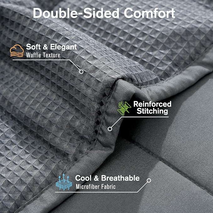 Cooling Weighted Blanket for Adults, 20lbs 60 x 80 for Summer | Cozy and Breathable Waffle; Soft; Machine Washable; Filled with Glass Beads; Heavy Throw for Hot Sleepers in Bed; Dark Grey