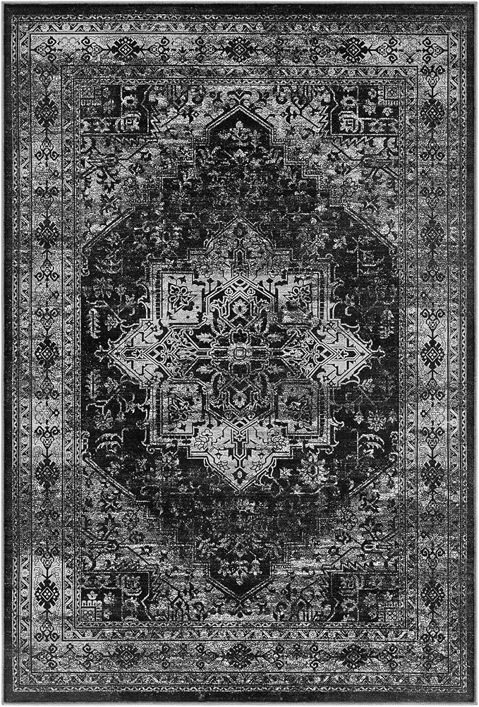 UERMEI 8x10 Area Rug Living Room Rugs - Washable Vintage Soft Large Rug Indoor Floor No Slip Rug Carpet for Bedroom Farmhouse Under Dining Table Home Office Decor - Black
