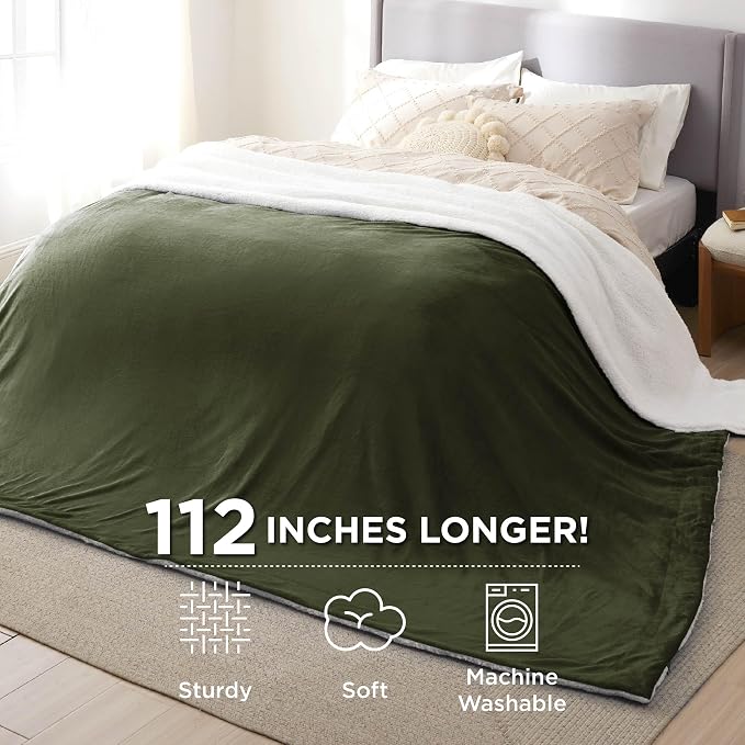 Bedsure GentleSoft Sherpa Fleece Cal King Blankets for Bed, Non-Heated, Thick and Warm Oversized Throw for Women and Men, Soft Fuzzy Plush Large Blanket for Winter, Olive Green, 112x98 Inches