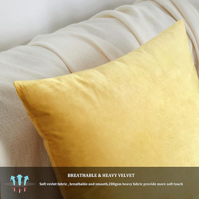 GIGIZAZA Decorative Throw Pillow Covers 18 x 18, Yellow Soft Pillow Covers Velvet,Set of 4 Decor Square Cushion Covers