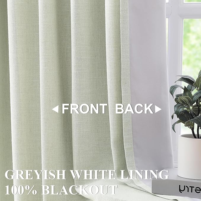 Vision Home Soft Green Pinch Pleated Full Blackout Curtains Linen Blended Room Darkening Window Panels 84 inch for Living Room Bedroom Thermal Insulated Pinch Pleat Drapes with Hooks 60" Wx84 Lx1