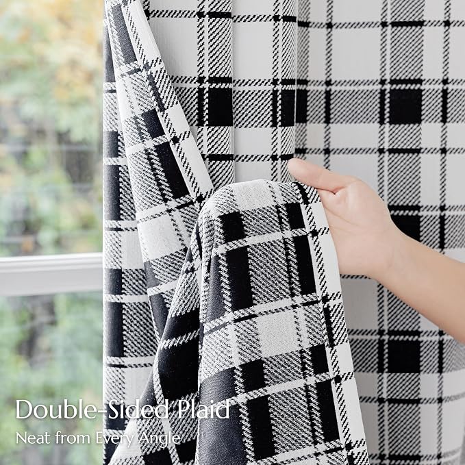 Beauoop Black White Plaid Jacquard Blackout Curtains Bedroom 52x96 2 Panels | Gingham Checkered Buffalo Room Darkening Drapes for Living Room 96 Inch Long Thermal Soundproof Window treatment Grommet
