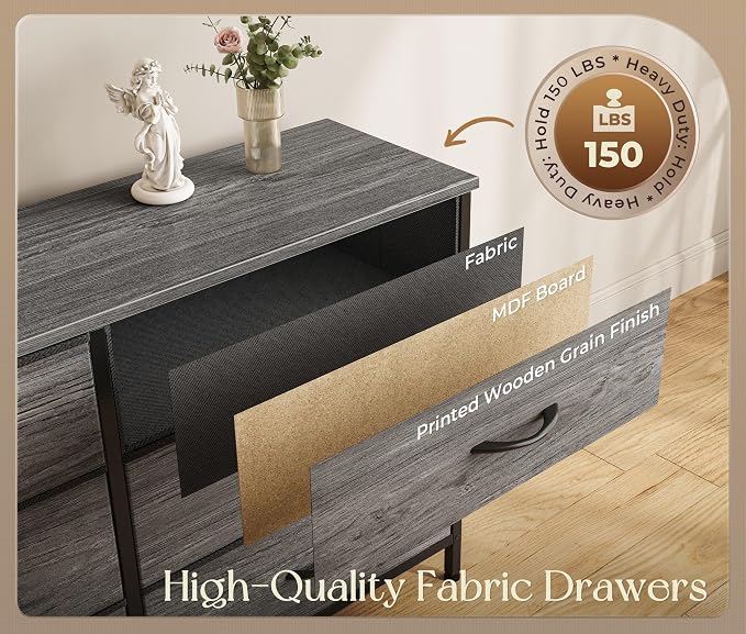 Huuger 86.6 Inch Long Dresser for Bedroom, TV Stand for 65, 75, 85 Inch TV | 15 Large Fabric Drawer Dresser, Entertainment Center for Bedroom, Wide Chest of Drawer with Storage
