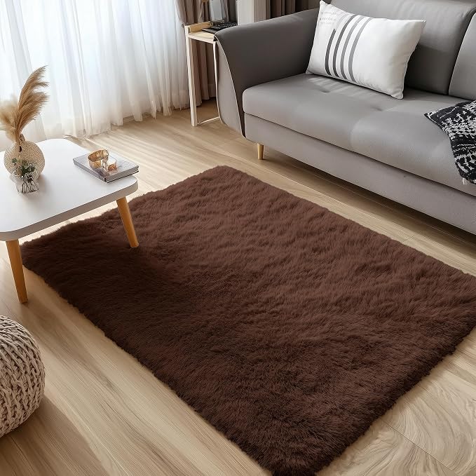 OLANLY 3x6 Machine Washable Runner Rugs for Hallway, Soft Fluffy Shaggy Bedside Rugs for Bedroom, Living Room, Indoor Floor Carpet for Kids Girls and Boys, Nursery Rooms, Home Decor Aesthetic, Coffee