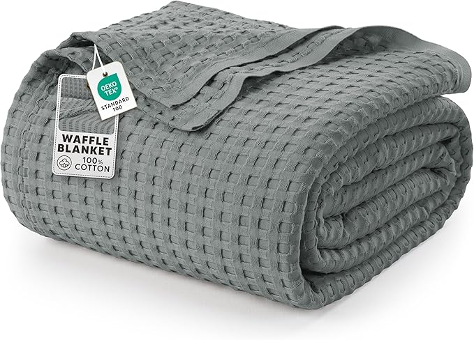 Utopia Bedding 100% Cotton Waffle Blanket Full Size Cool Grey, 90x84 Inch | Lightweight Breathable Cozy Summer Bed Blanket Home Decor Gift for Women and Men