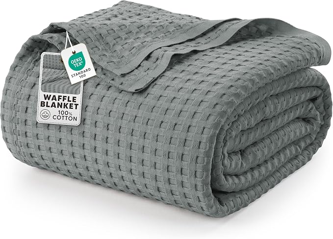 Utopia Bedding 100% Cotton Waffle Blanket King Size Cool Grey, 90x108 Inch | Lightweight Breathable Cozy Summer Bed Blanket Home Decor Gift for Women and Men