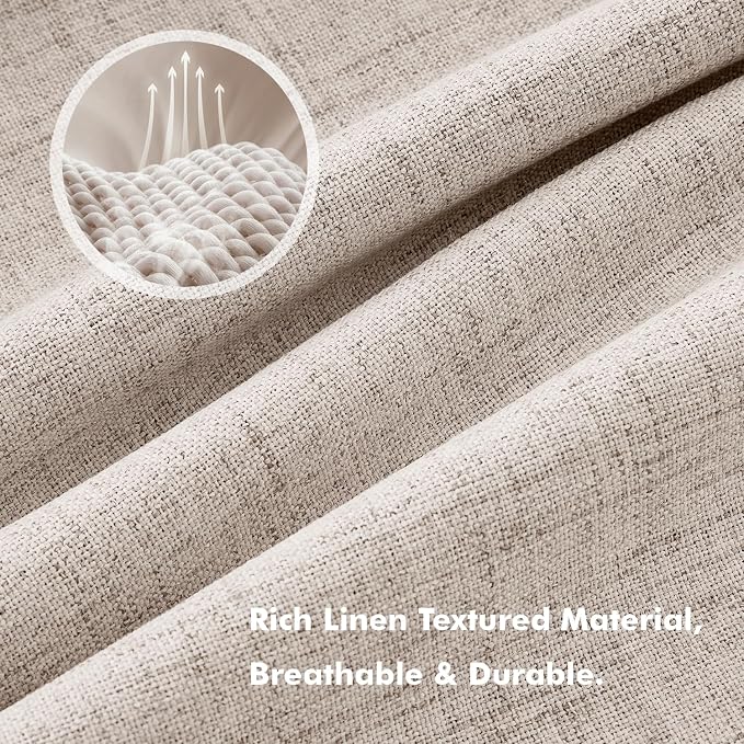 MIULEE 100% Blackout Linen Curtains for Bedroom 42 x 96 Inch Khaki 2 Panels | Thermal Insulated, Room Darkening Drapes for Living Room, Back Tab Rod Pocket Pinch Pleated, Solid Luxury Decor