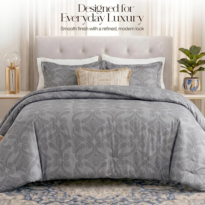 Utopia Bedding 3 Pc Queen Comforter Set, Printed Comforter, Paisley Grey | Comforter Set Includes Comforter (88x88) Inches, 2 Shams (20x26) Inches. Soft Microfiber Down Alternative, Machine Washable.