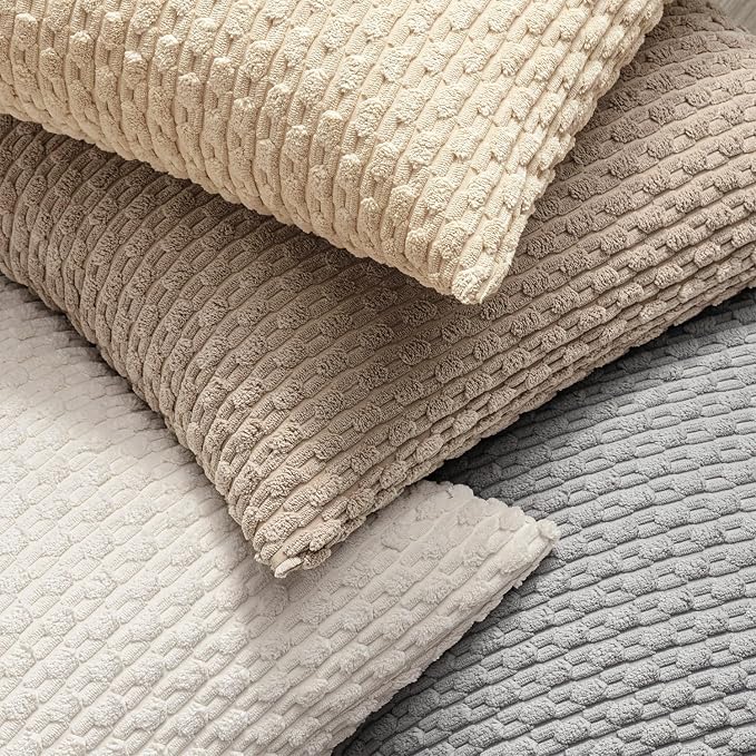 MIULEE Decorative Throw Pillow Covers 18x18 Light Grey Textured Corduroy | Pack of 2 Striped Pillow Covers Modern Farmhouse Home Decor for Couch Bed Sofa Living Room