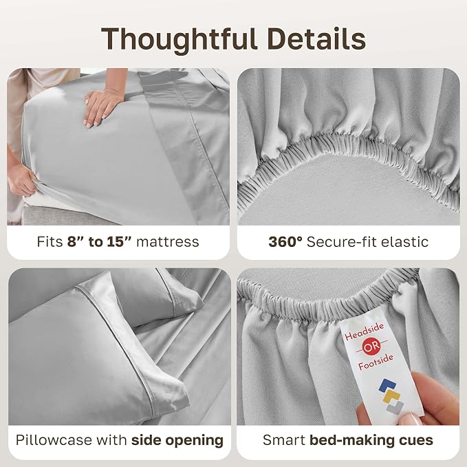 California Design Den 100% Cotton Sateen Twin Bed Sheets Set, 3 Pcs | 400 Thread Count Backed by Good Housekeeping Seal, All-Around Elastic, Durable, Easy Care, OEKO-TEX certified - Light Grey
