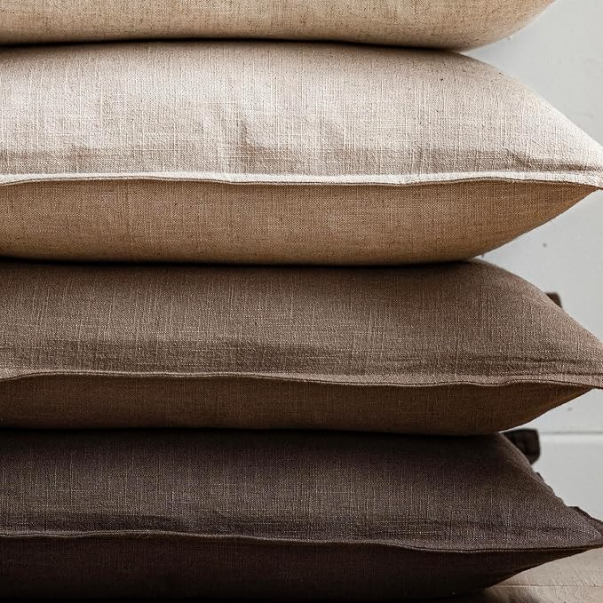 Foindtower Linen Solid Decorative Throw Pillow Covers 22x22 Natural Linen | Pack of 2 Boho Farmhouse Morden Pillowcase,Accent Rustic Cushion Covers,Home Decor for Chair Couch Sofa Bedroom Living Room