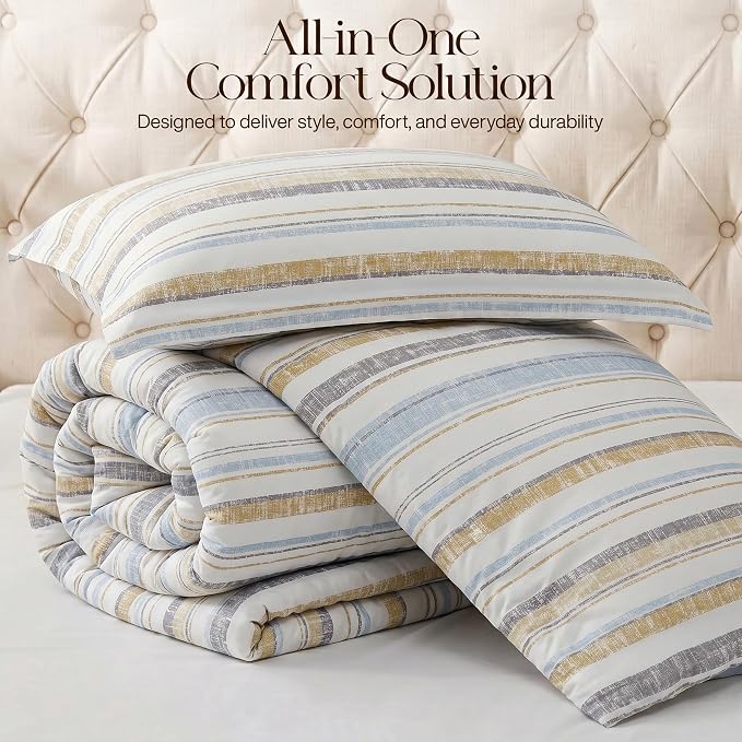 Utopia Bedding 3 Pc King Comforter Set, Printed Comforter, Cottage Stripe | Comforter Set Includes Comforter (90x102) Inches, 2 Shams (20x36) Inches. Soft Microfiber Down Alternative, Machine Washable.