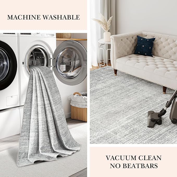 2x12 Runner Rug Non Slip, Washable Rug Runners for Hallways, Grey | Soft Low Pile, Thin & Lighweight Carpet, Folable Stain Resistant Modern Indoor 12ft Floor Mat for Living Room,Bedroom,Kitchen