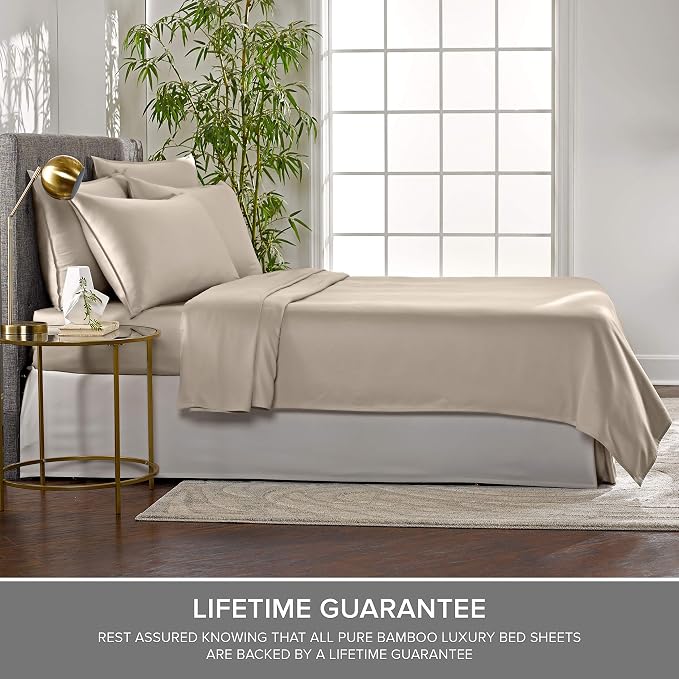 Pure Bamboo Twin XL Sheets, Genuine 100% Organic Viscose Derived from Bamboo Bed Sheet Set, Luxuriously Soft & Cooling, Double Stitching, 2 Year Quality Promise (Twin XL, Sand)